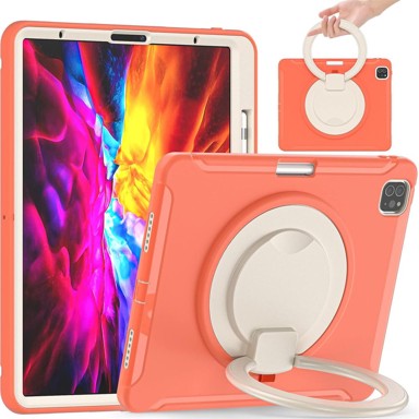 NIKCORP Robusna zaštitna maska za iPad Pro 12,9" (2018-2021) s rotirajućim stalkom 360° i držačem za olovku, narančasta
